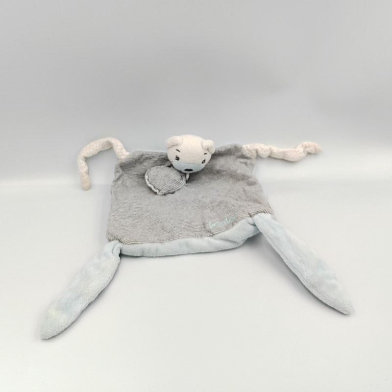 Doudou plat ours gris bleu blanc rayé poisson ZEN KALOO