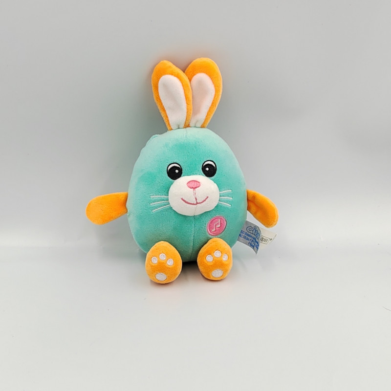 Doudou sonore lapin bleu orange GIPSY