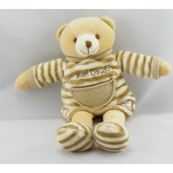 Doudou Ours beige en tenue et bonnet blanc Doudou et Compagnie