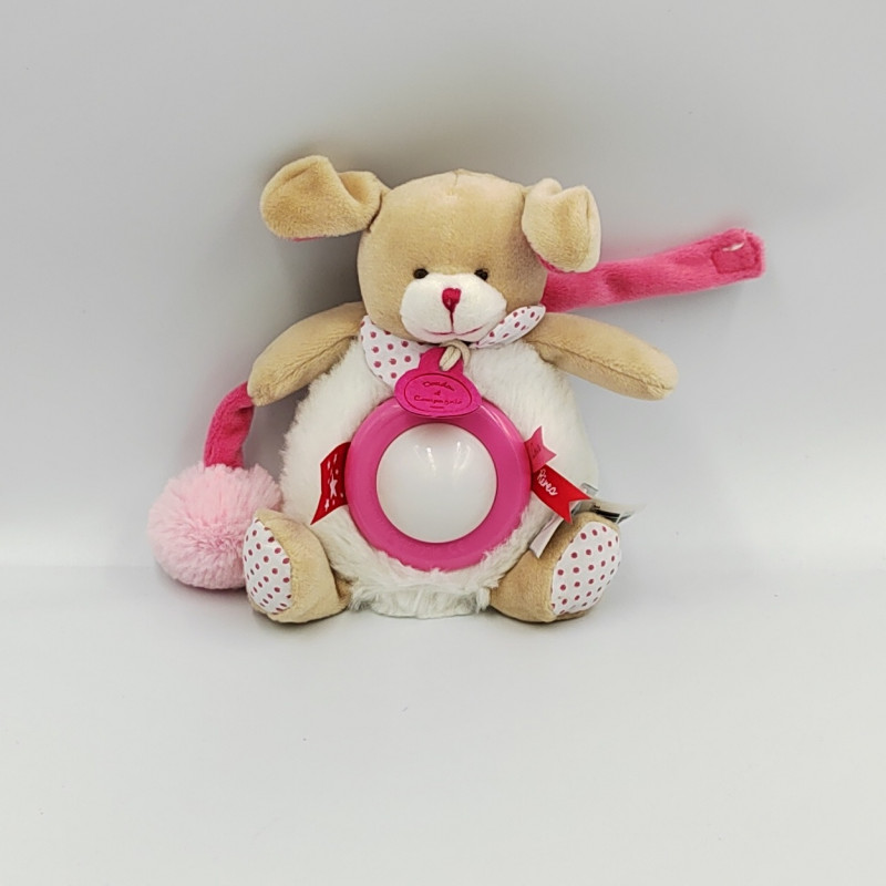 Doudou et compagnie veilleuse chien beige blanc rose pois lovely