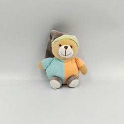 Doudou et compagnie hochet attache tétine ours bleu vert orange gris