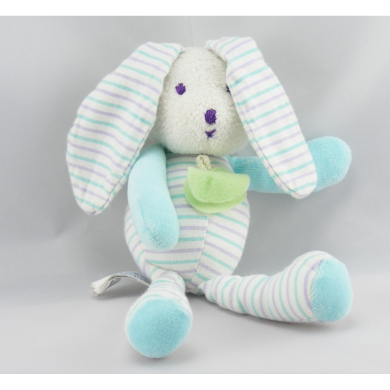 Doudou lapin blanc short rouge pull rayé kaki OBAIBI