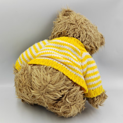 Peluche ours beige pull laine jaune rayé blanc GIORGIO BEVERLY HILLS 2002