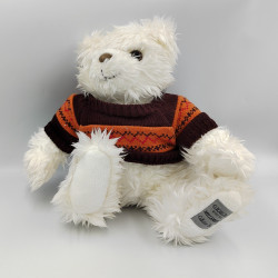 Peluche ours blanc pull laine marron orange GIORGIO BEVERLY HILLS MILLENNIUM