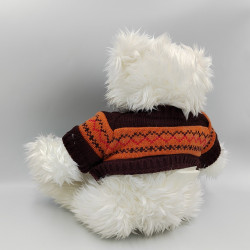 Peluche ours blanc pull laine marron orange GIORGIO BEVERLY HILLS MILLENNIUM