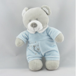 Doudou plat ours gris blanc jaune VETIR GEMO