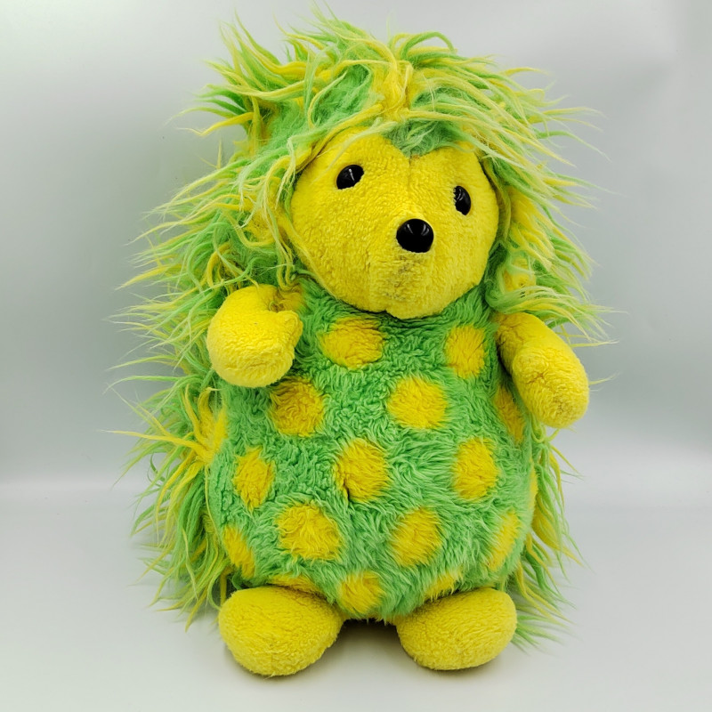 Ancienne peluche hérisson vert jaune AJENA