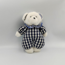 Doudou ours blanc carreaux bleu NOUNOURS