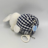 Doudou musical lapin blanc bleu carreaux NOUNOURS