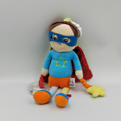 Doudou et Compagnie eveil poupée super héros bleu orange rouge vert cape