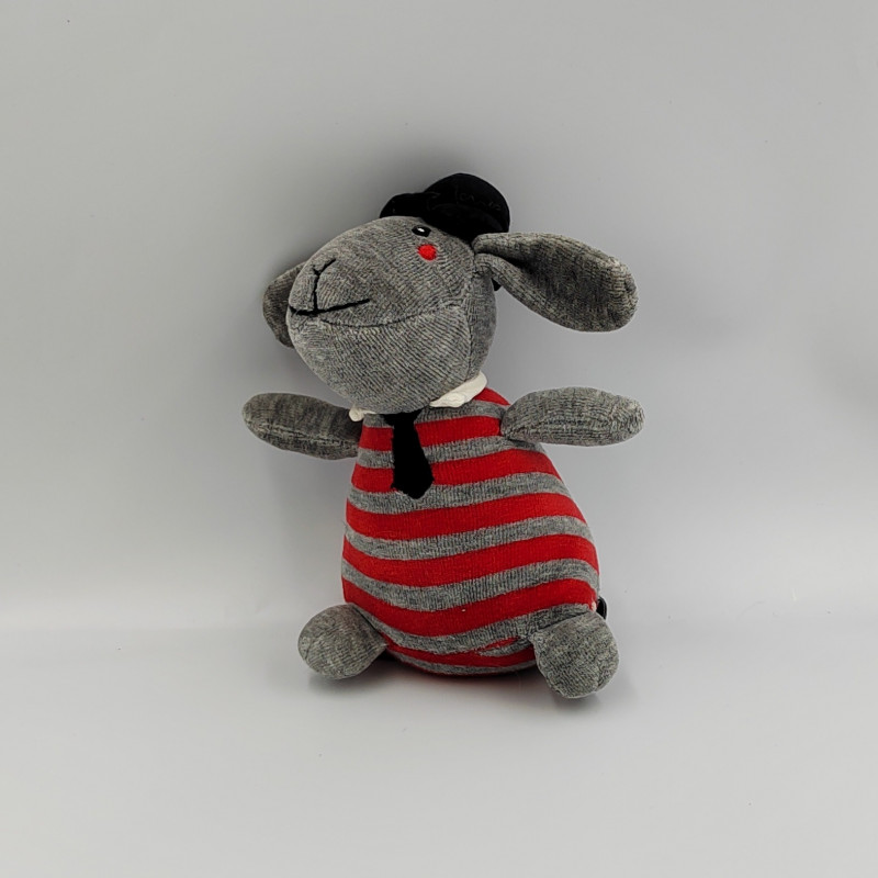 Doudou mouton gris rouge rayé ORCHESTRA PREMAMAN