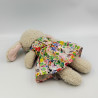 Doudou lapin beige rose robe fleurs papillons