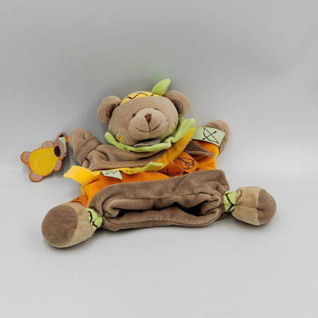 Doudou et compagnie marionnette ours marron orange vert indien