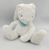 Doudou peluche lapin blanc foulard bleu etoiles CYRILLUS