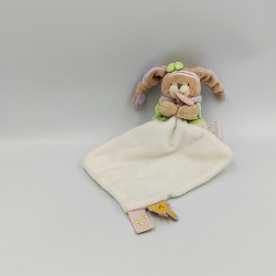 Doudou et compagnie lapin Lila beige rose mauve vert blanc mouchoir