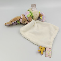Doudou et compagnie lapin Lila beige rose mauve vert blanc mouchoir