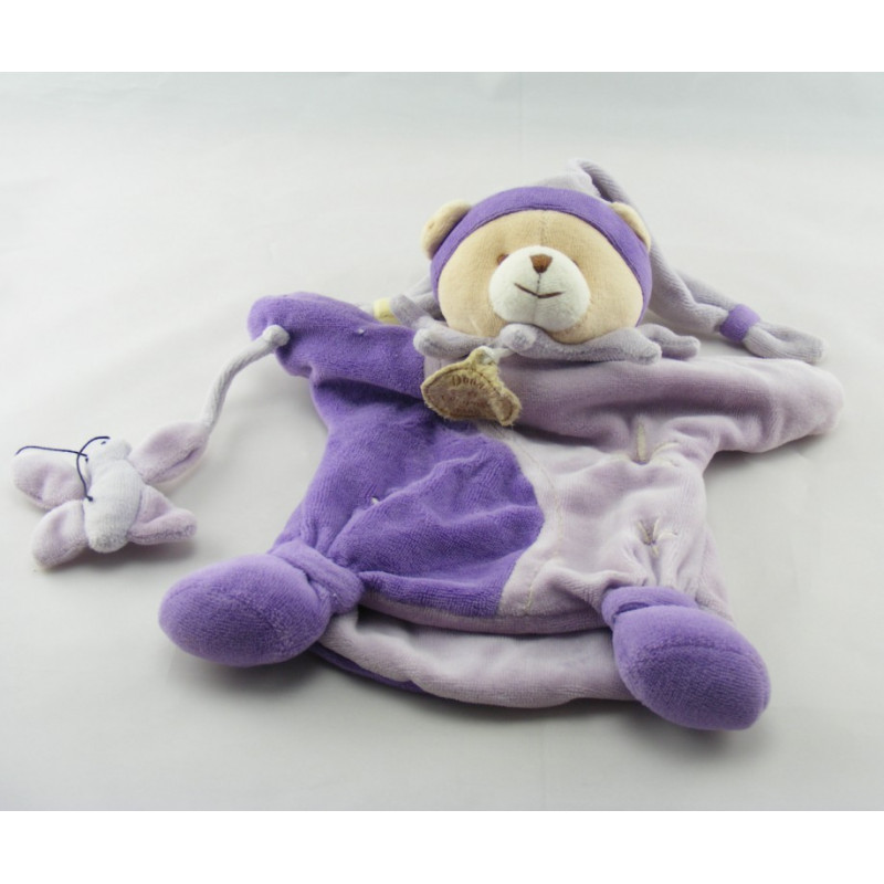 Doudou et compagnie marionnette ours Pirouette mauve violet papillon