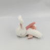 Doudou et compagnie attache tétine lapin blanc rose tout doux Pompon corail