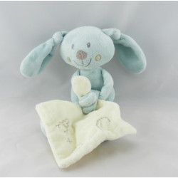Doudou lapin bleu avec mouchoir ABC POMMETTE