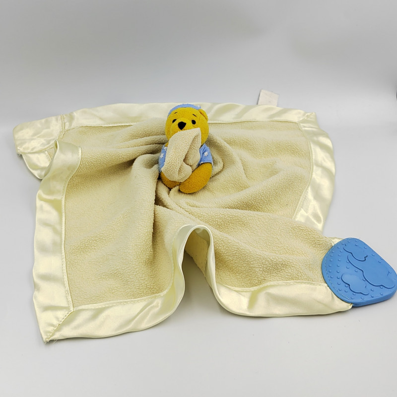 Doudou plat couverture jaune satin Winnie l'ourson Disney