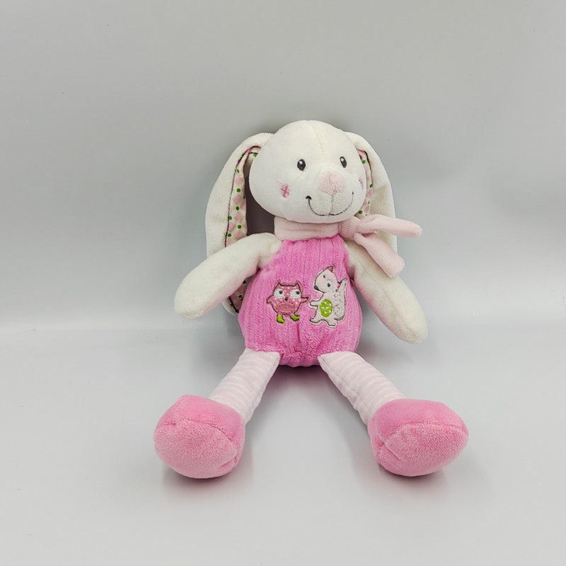 Doudou lapin blanc rose hibou écureuil MOTS D'ENFANTS