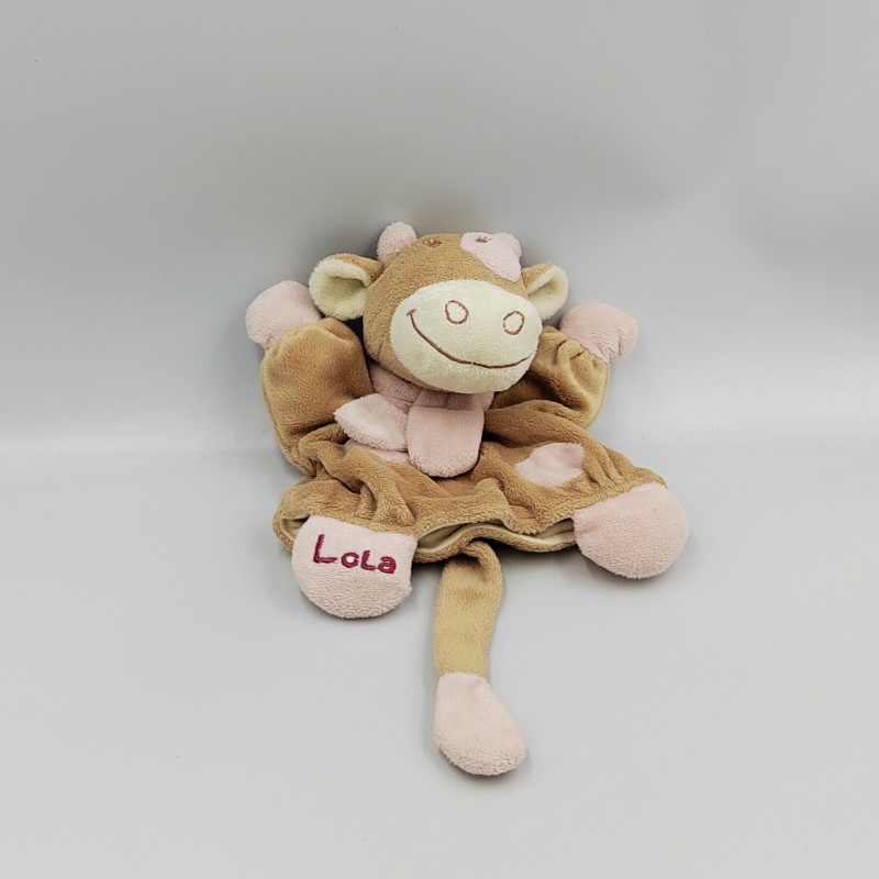 Doudou marionnette vache Lola beige rose NOUKIE'S