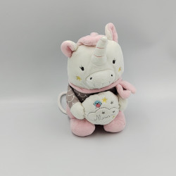 Doudou musical licorne blanc rose gris jaune MOTS D'ENFANTS