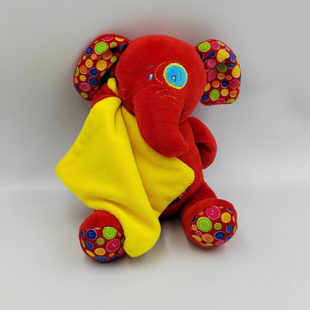 Doudou éléphant rouge jaune mouchoir PO BOX