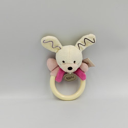 Doudou hochet lapin rose blanc BABY NAT