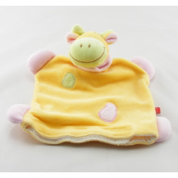 Doudou plat vache girafe jaune rose TEX LOT DE 2