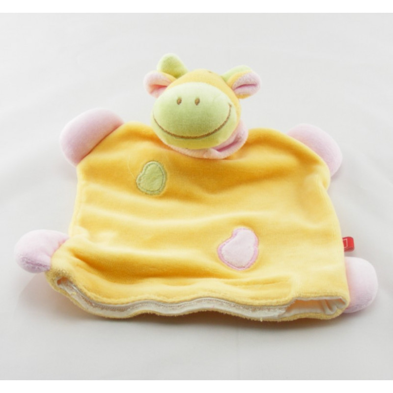 Doudou plat vache girafe jaune rose TEX LOT DE 2