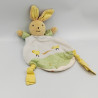 Doudou lapin plat blanc vert vichy jaune TAKINOU