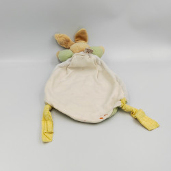 Doudou lapin plat blanc vert vichy jaune TAKINOU