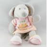 Doudou souris grise robe rose fleurs VETIR