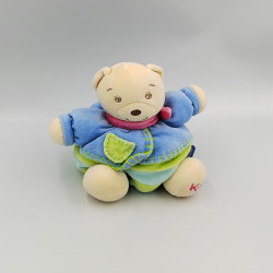 Doudou ours bleu vert foulard rose KALOO