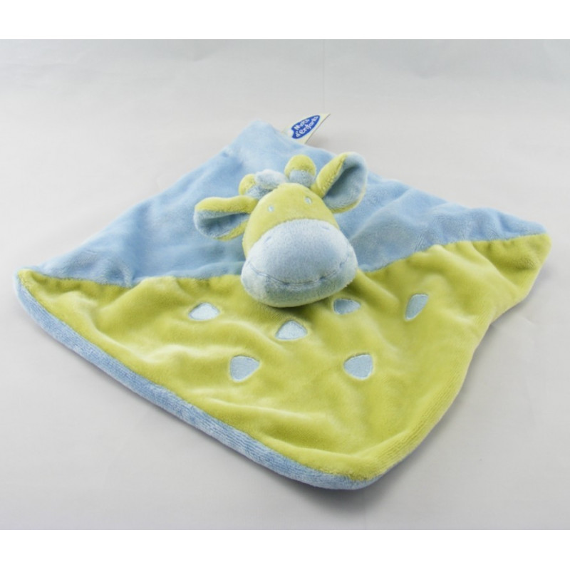 Doudou plat Girafe bleu vert MOTS D'ENFANTS