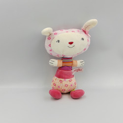 Doudou lapin rose orange fleurs Corolle