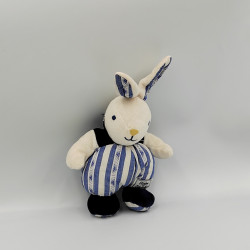 Doudou lapin blanc rayé bleu bleu marine TARTINE ET CHOCOLAT