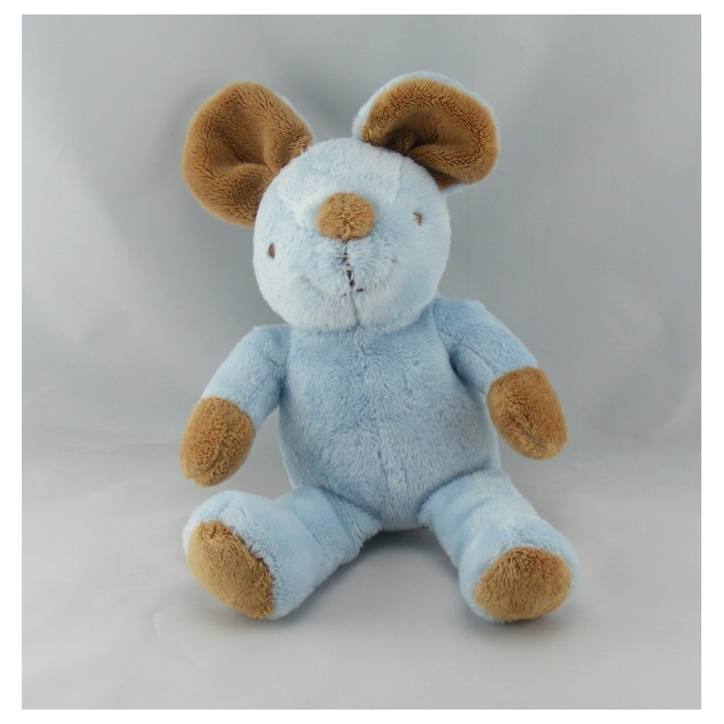 Doudou souris bleu écharpe rayé GRAINE D'EVEIL