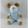 Doudou souris bleu écharpe rayé GRAINE D'EVEIL