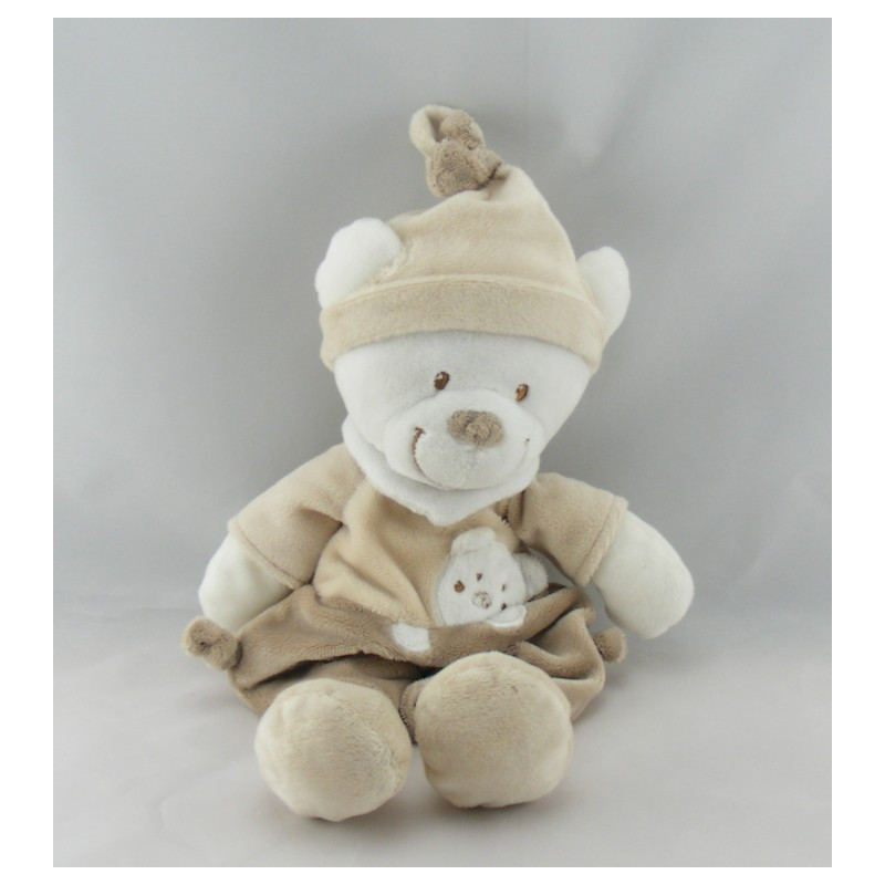 Doudou plat ours marron beige empreintes NICOTOY