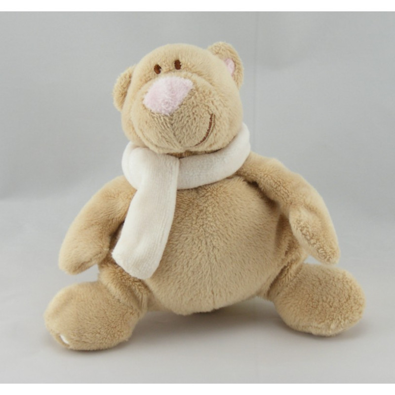 Doudou ours beige écharpe bleu JOLLYBABY