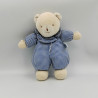 Doudou ours beige écru vichy bleu Trousselier