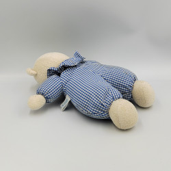 Doudou ours beige écru vichy bleu Trousselier