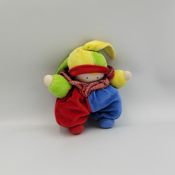 Doudou lutin clown bleu rouge vert col vichy COROLLE