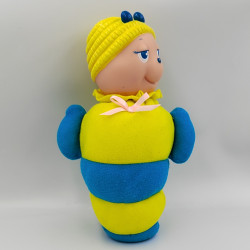 Ancien Doudou peluche veilleuse Luciole chenille bleu jaune SHELCORE