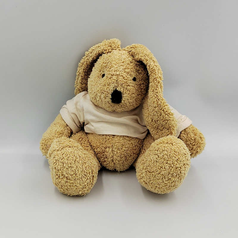 Doudou lapin beige pull blanc La planete des ours