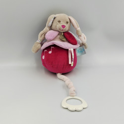 Doudou musical lapin rose mauve blanc vert Diablotine BABY NAT