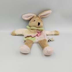 Doudou marionnette lapin beige rose vert BABY NAT