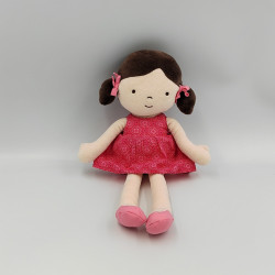 Doudou poupée nattes robe rose fleurs OBAIBI
